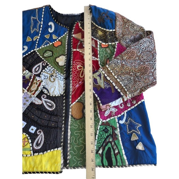 Vtg Colorful Patchwork Button Front Jacket Unbranded 80's L? - Picture 6 of 12